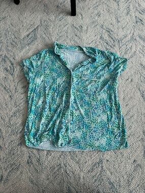 stars above Teal & Blue Short-Sleeve Printed Pajama Top